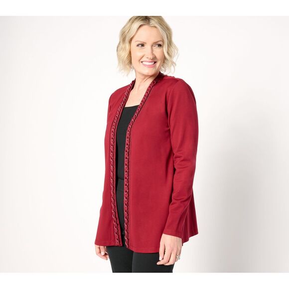 Susan Graver Women's Top Plus Sz Sweater 3X Regular Sleek Ponte Long Red A659011 - Picture 1 of 4